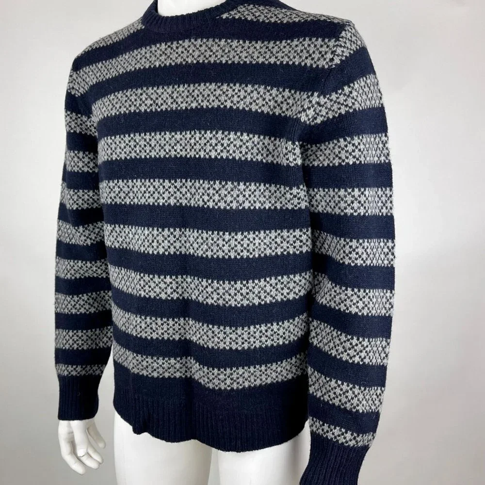 J Crew Lambswool Stripe Sweater Chunky Pullover Crew Neck Long Sleeve Men XL NWT